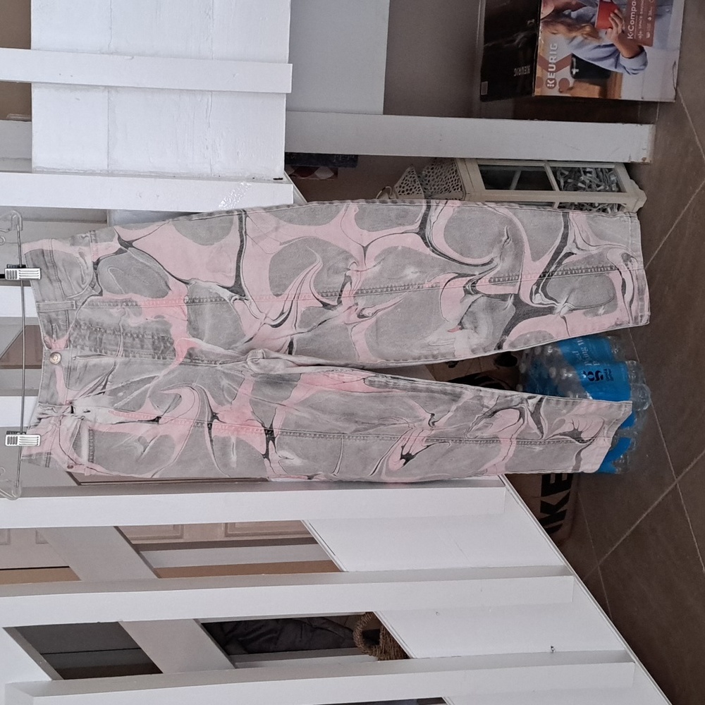 Stella McCartney Painted Abstract High Waist Jean Grey,Pink sz25 EUC
